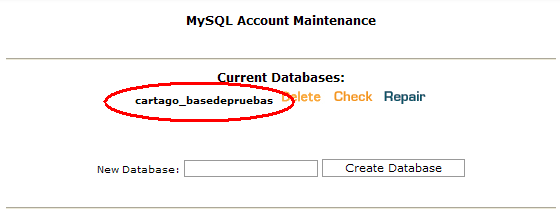 mostrar una base de datos creada con mysql